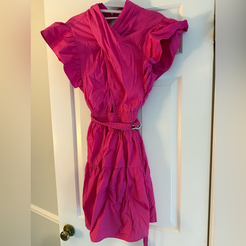 Derek Lam Belted Magenta Dress with Ruffles